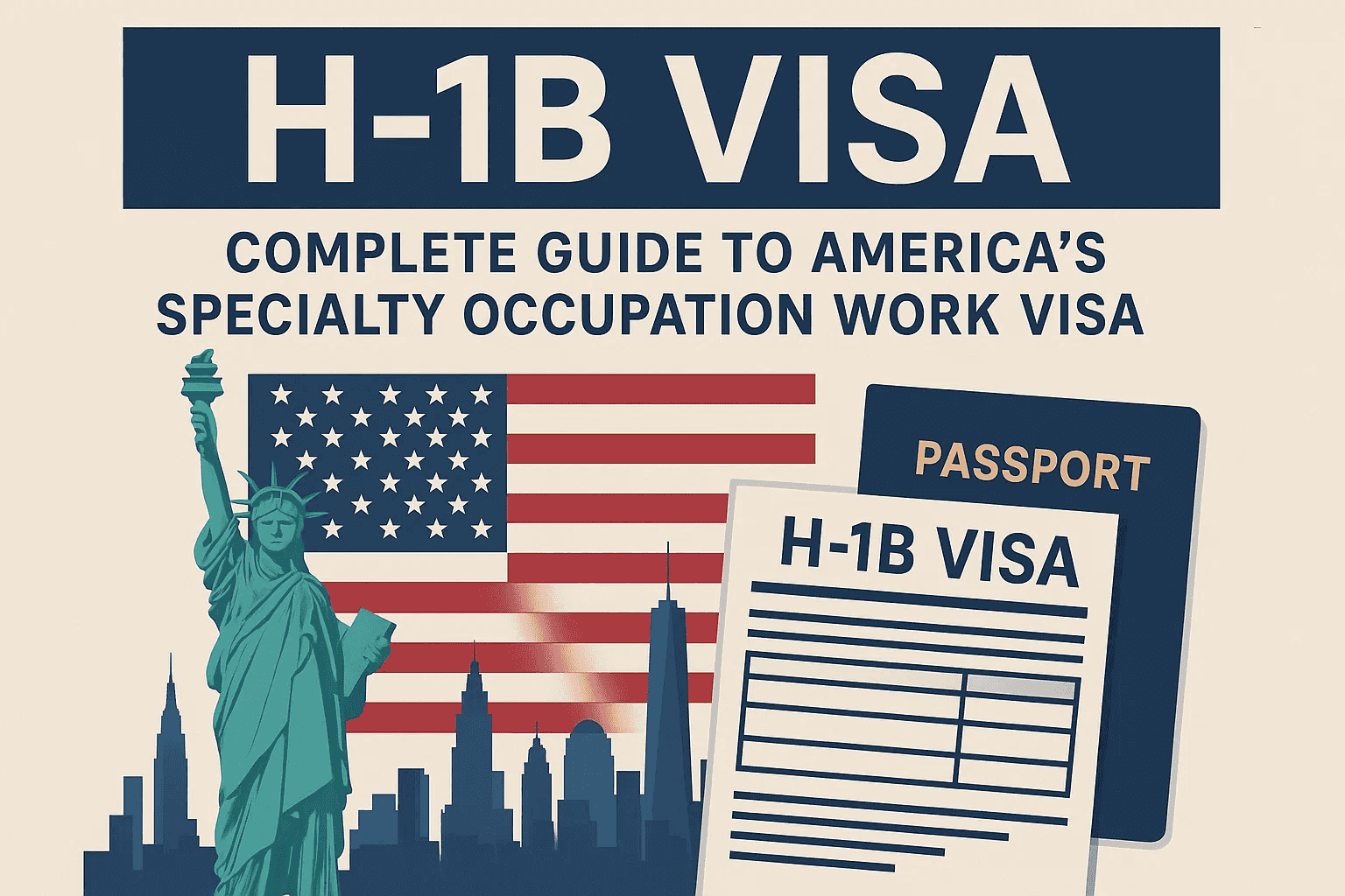 Illustration of a professional receiving an H-1B visa approval for work in the U.S.